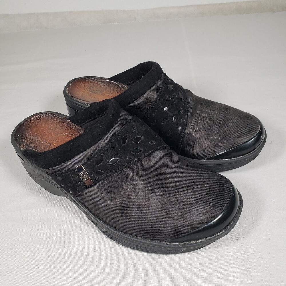 Bzees Dolce Women's Size 6 M Black Fabric Slip On Mules Wedges Clogs Shoes